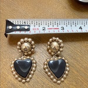 RARE vintage find! Black onyx and sterling silver clip on Heart Earrings